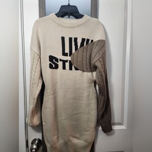 Fashion Nova Cream and Brown Crewneck Sweater